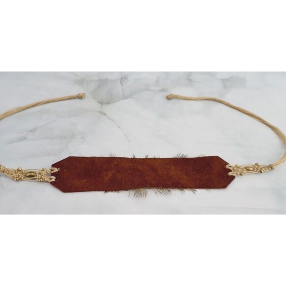 Western Feather Cowboy Hatband on Leather with Beaded Macrame Ties Adjustable - Picture 5 of 10